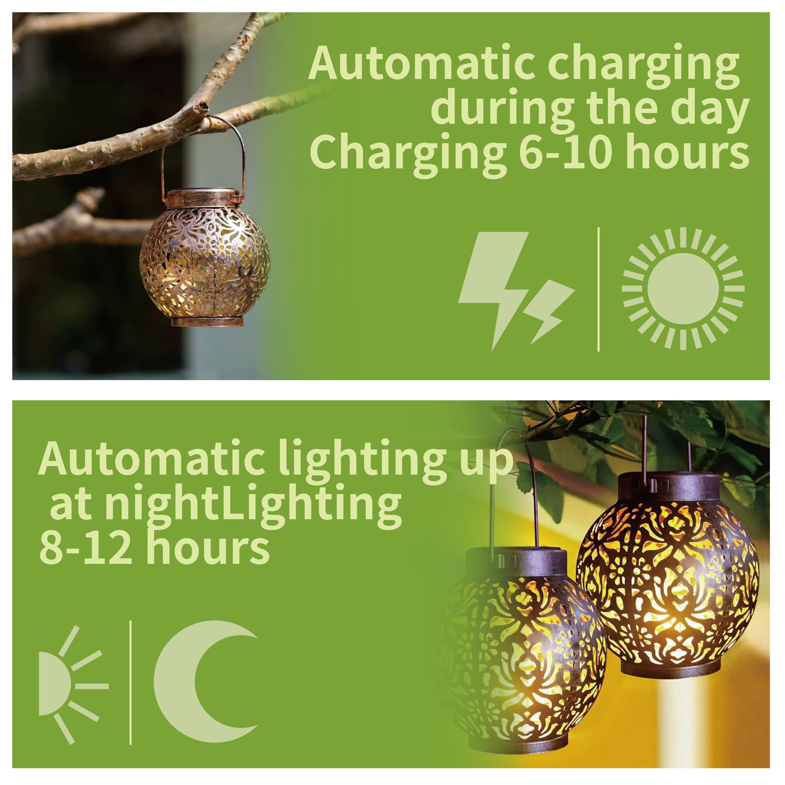 Solar Lanterns Outdoor Garden, Metal Solar Powered Waterproof LED Lights - Image 3