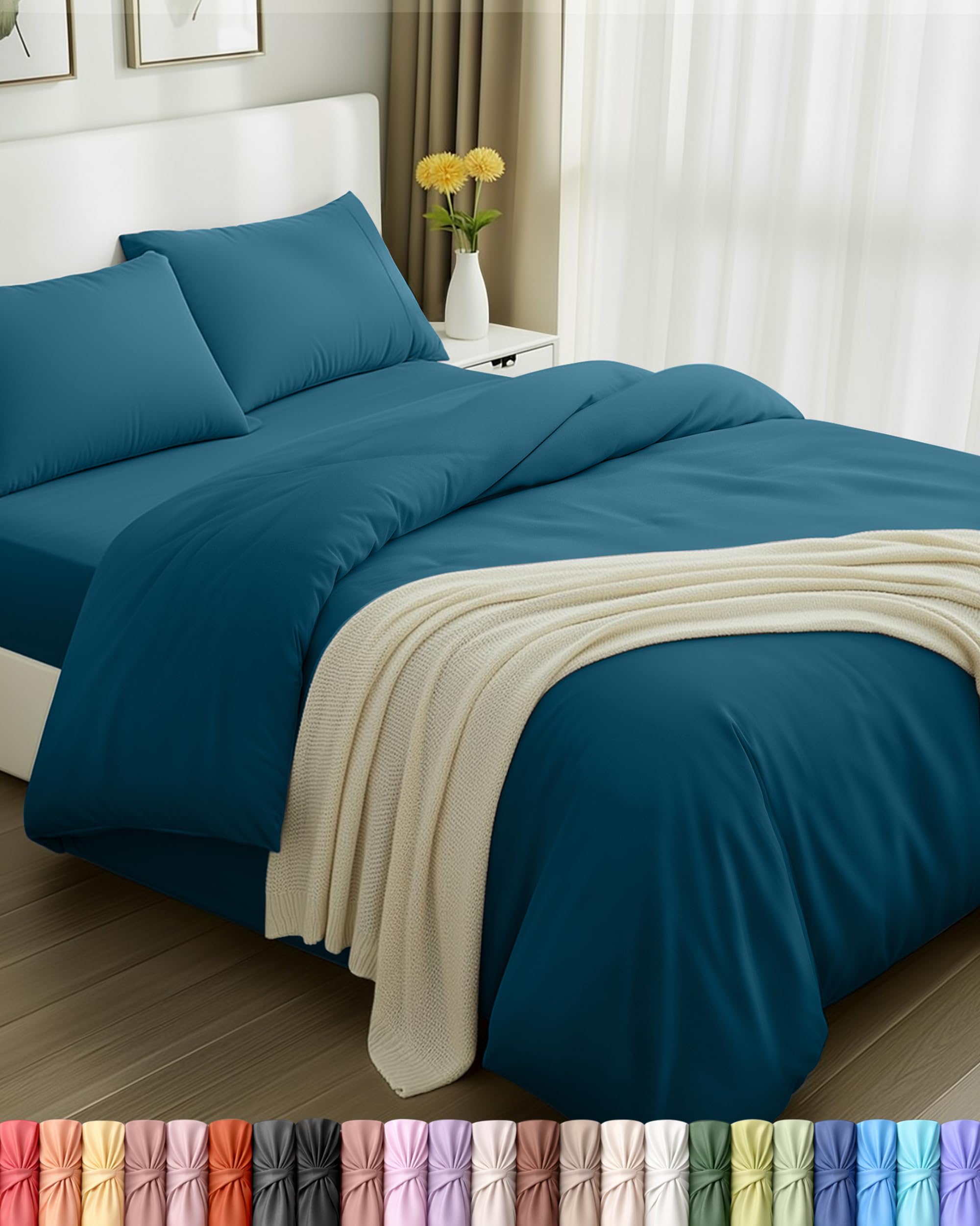 Utopia Bedding 4 Piece Double Bedding Set - Duvet Cover, Fitted Sheet with Pillow cases - Soft Brushed Microfiber (Denim Blue) โ image 1