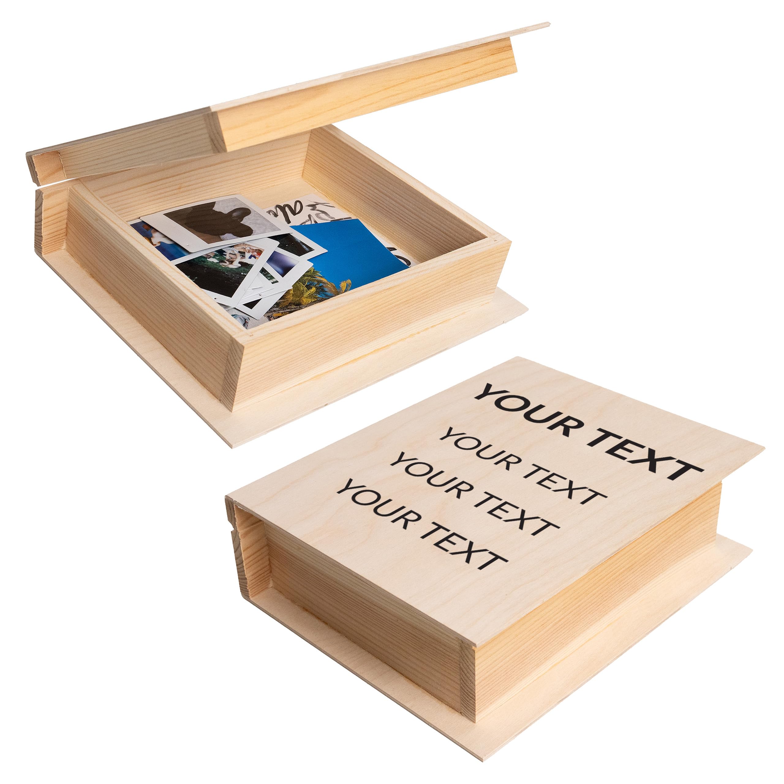 Creative Deco Personalised Wooden Storage Box Book Cover | 24x19x7.5cm | Your Text | Plain, Unpainted & Unfinished Bookcase | Home Storage Keepsake Trinket Treasure Chest | Bookworm Craft Decoupage