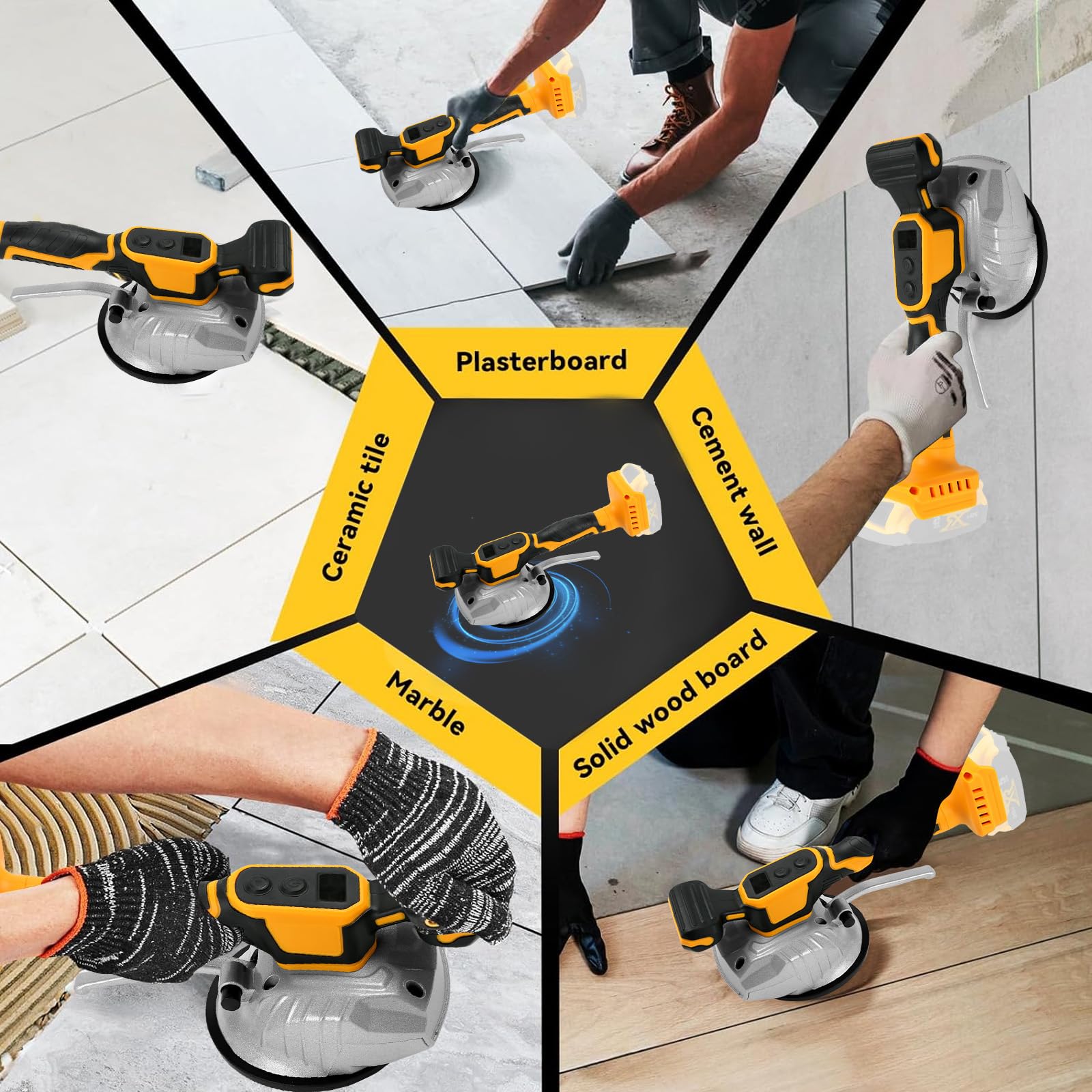 Máquina Alicatadora Eléctrica Compatible con Batería Dewalt Max 20V, Vibrador Eléctrico de Azulejos de 5000rpm con Ventosa, 6 Velocidades Ajustables(Sin batería)