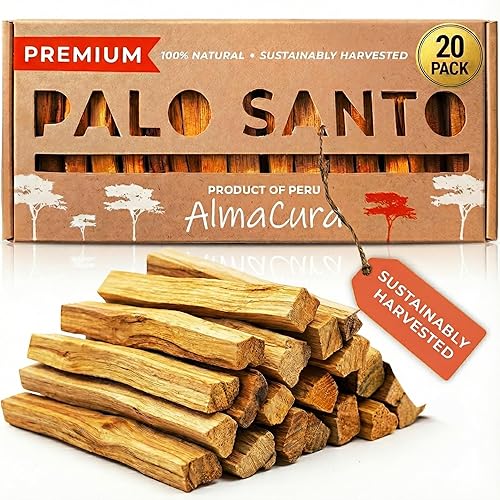 Barra de incienso Almacura Palo Santo Premium (20), incienso para sahumado de alta resina, madera pura de palo santo certificada de Perú. Cosecha
