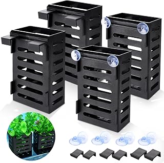 4 Pcs Aquarium Plant Holder, Hanging Aquarium Plant Pots with Diverse Hooks & Suction Cups, Durable Aquarium Planter for Aquarium, Fish Tank, Aquascape Decorations (Black)