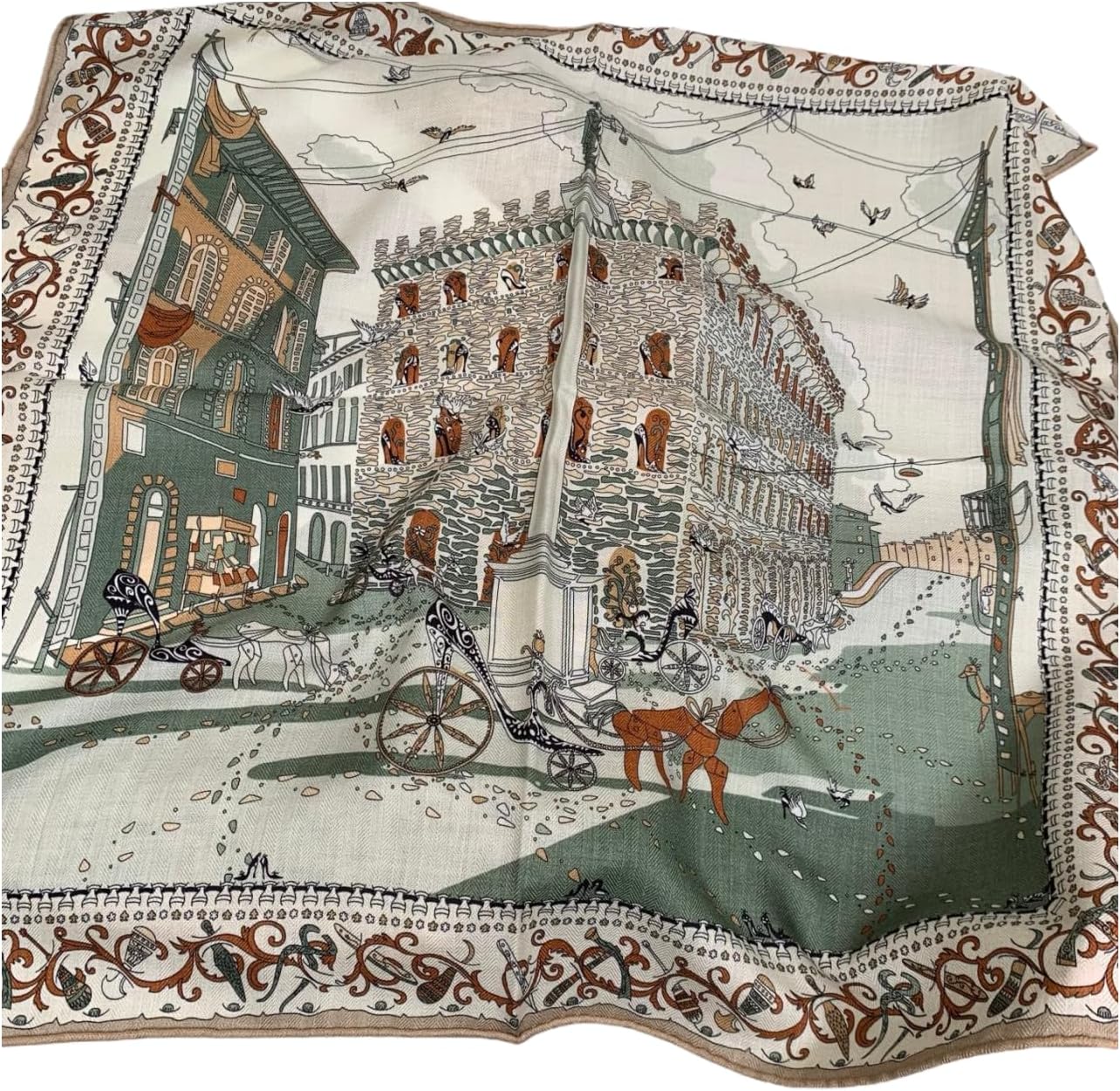 Women's Square Silk Scarf, Double Sides Print,Gift Packed,Silk blended with Wool,26 inches Lightweight