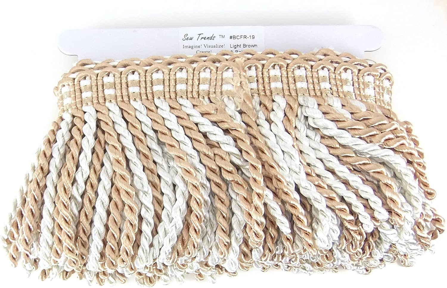 5 Yards of 4.3" Long Bullion Fringe Tassel Twisted Thread Yarn Trim Color Combination Fringe Sewing, Drapery, Shawl-Light Brown & Beige Combo