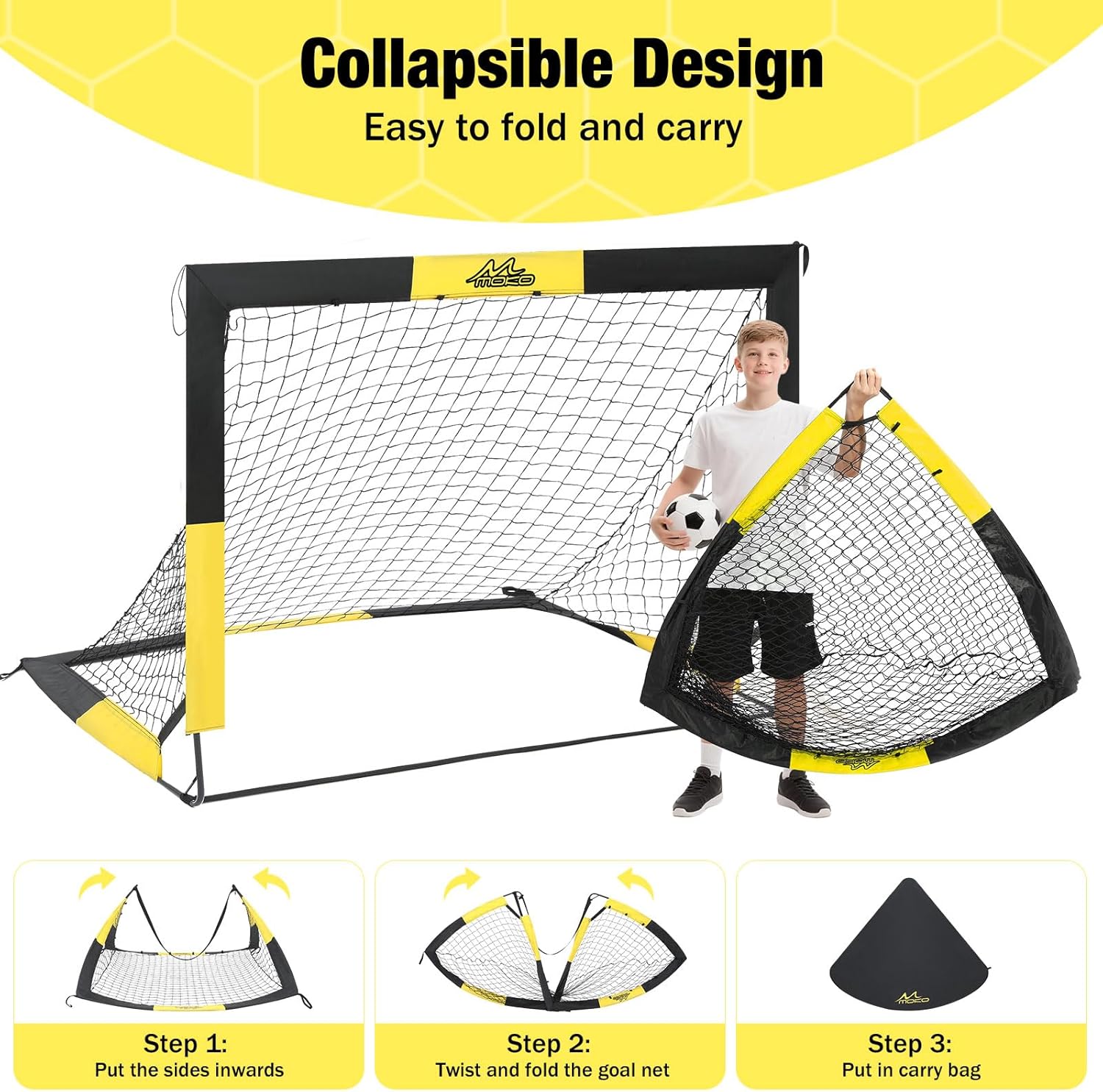 MoKo Soccer Goals for Backyard, Large Size Pop Up Goal Net with Target Panel, Portable Soccer Training Equipment for Kids Practice, Outdoor Sports Game