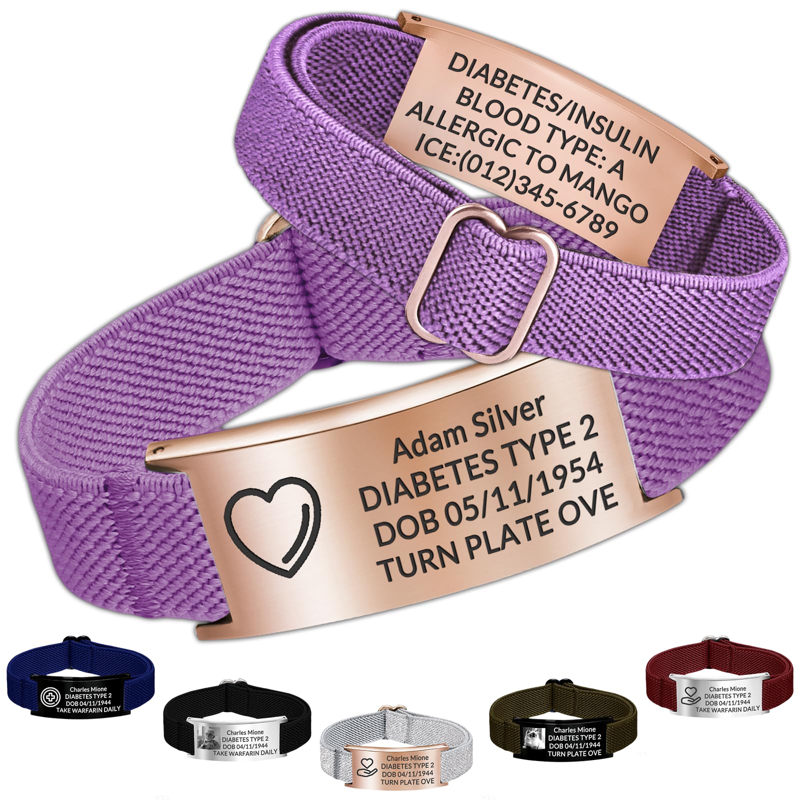 Personalized Medical Alert Bracelet - Custom Emergency ID Bracelet with Engraving Adjustable Nylon Strap,Gifts for Women/Men