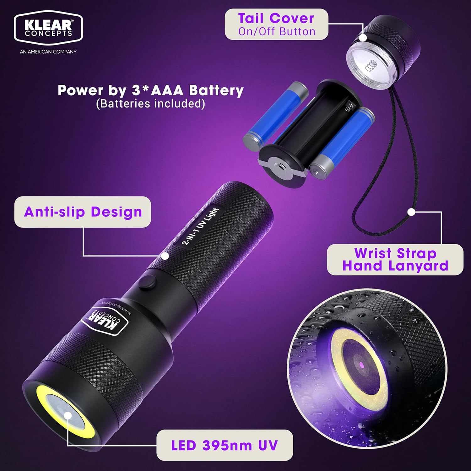 Black Light UV Flashlight LED, Multi-Purpose 2-in-1 UV & White Light, 30 ft Range, Small Flashlight for Scorpions, Pet Stains, Bed Bugs, Home Inspection & Everyday Use