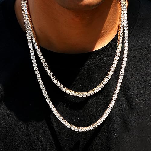 Miniatura 3 de Cadena de tenis hip hop de una hilera con circonita cúbica 5A+ de acero inoxidable de 4 mm5 mm, collar o pulsera de diamantes para hombres y mujeres