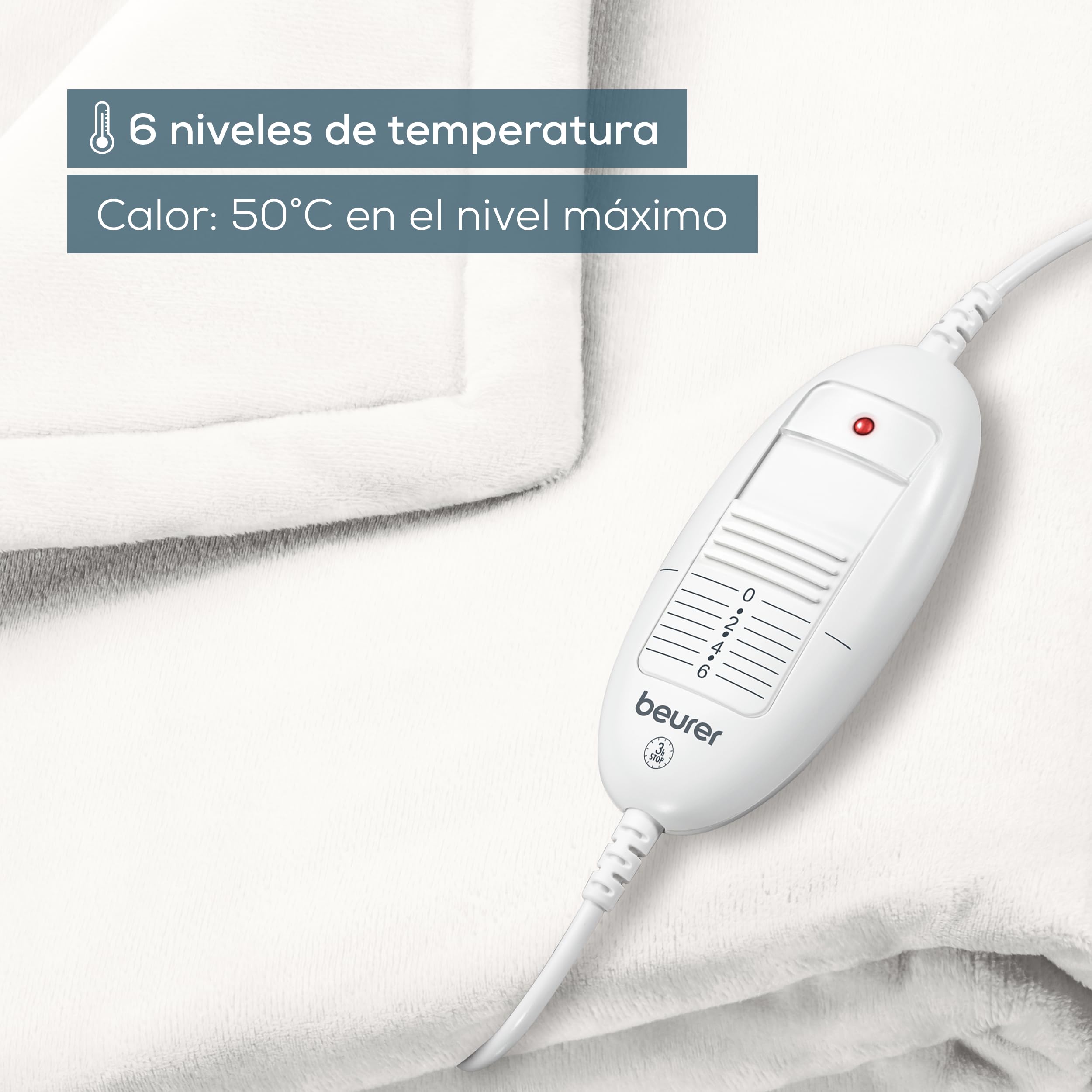 Manta Eléctrica Beurer HD 75 Polar 180x130 Cm - 6 Niveles De Calor, Apagado Automático Y Lavable, Blanca