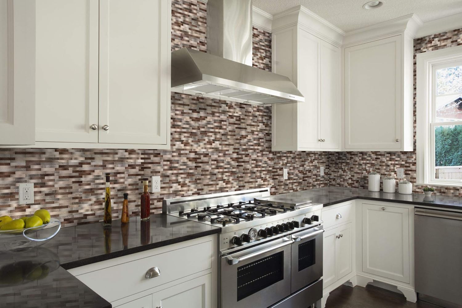 Metal Mosaic Tile Backsplash for Easy DIY Decoration -LNG Oblong 5pack - Coffee Brown Copper - Peel and Stick for Backsplash of Fireplace, Kitchen, Bathroom, Camper, Stairway, Cabinet