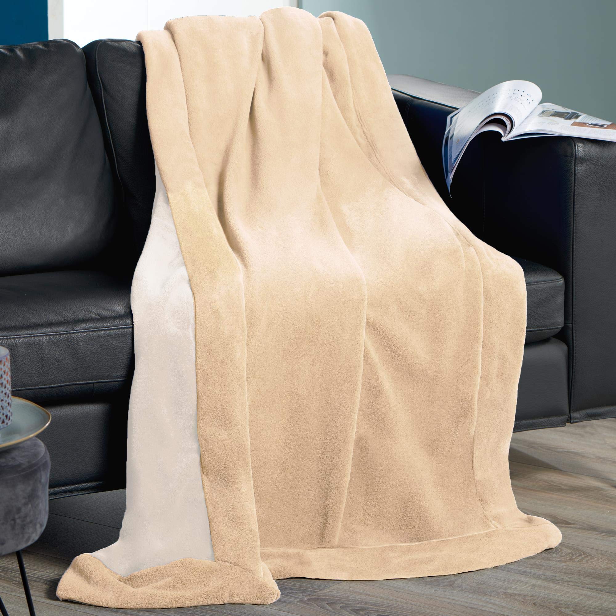 CelinaTex Coperta Toronto In Microfibra - Morbida Pile Bicolore 150x200 Cm - Corallo/Marrone