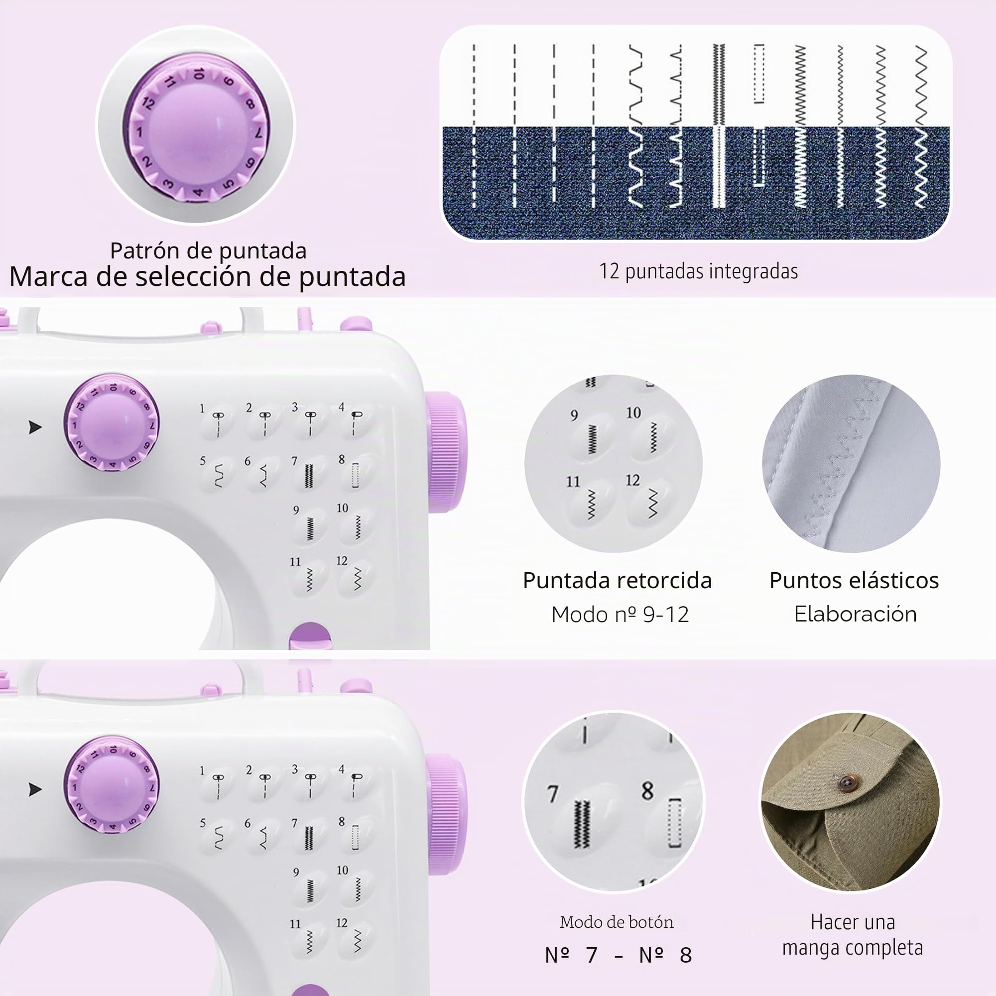Máquina de Coser con Mesa de Extensión, Mini Máquinas de Coser Eléctrica Portátil, 12 Máquinas de Coser con Luz LED, Kit de Accesorios de Costura, Ideal para Ropa, Fundas de Almohada, Sábanas