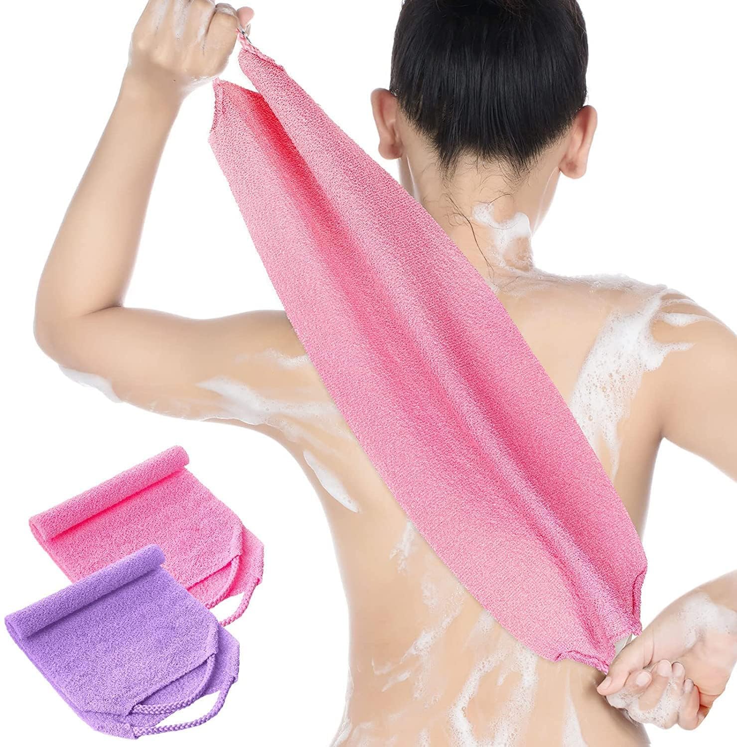 AUXA Body Scrubber Japanese & Korean Back Scrubber Towel for All Skin Type Daily Use in Shower, Textured Nylon Body Washcloth for Smoother-Looking Skin Quick-Dry