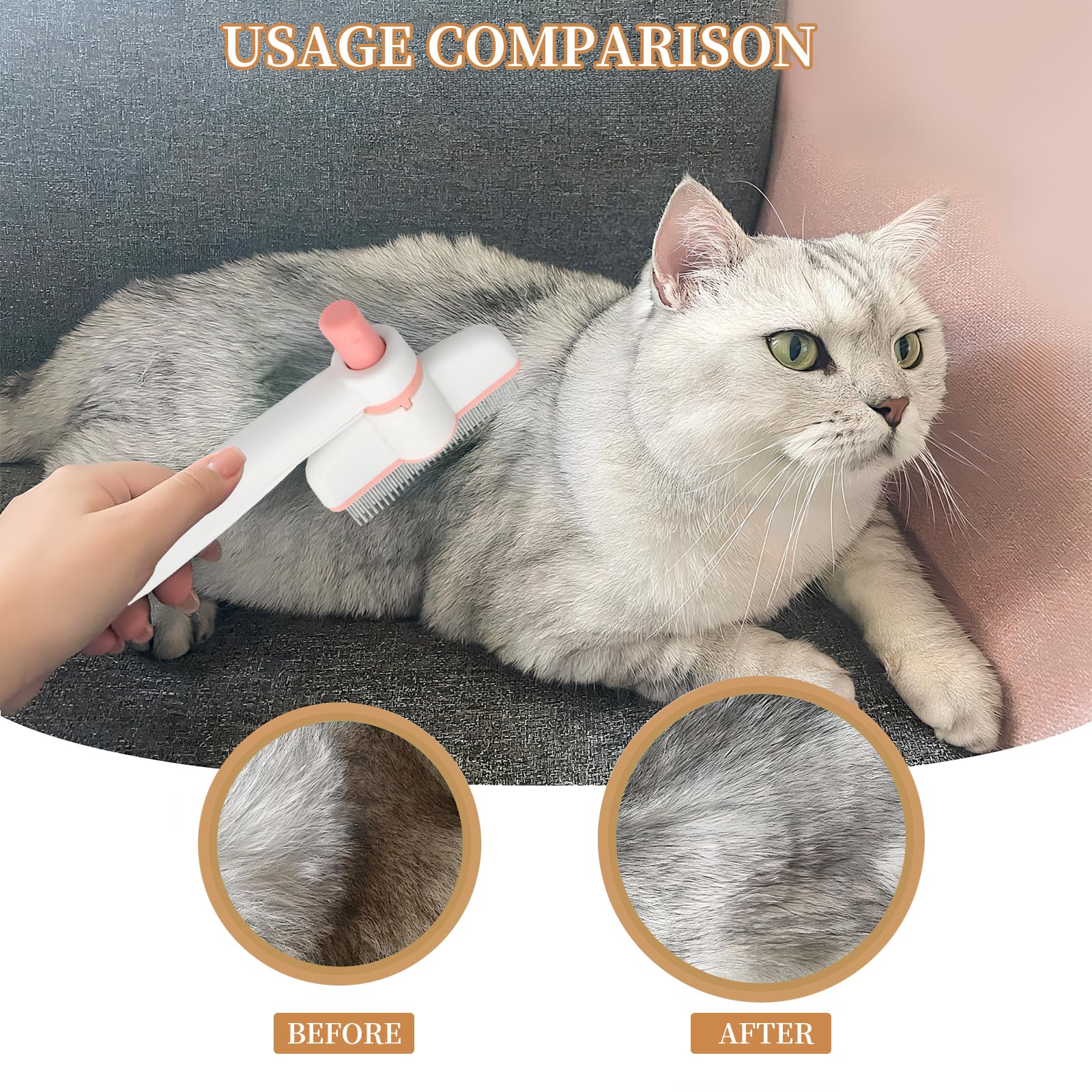 Dog Brush with Rotating Head & Self-Cleaning, Cat Brush & Deshedding Comb for Short Hair - Image 3