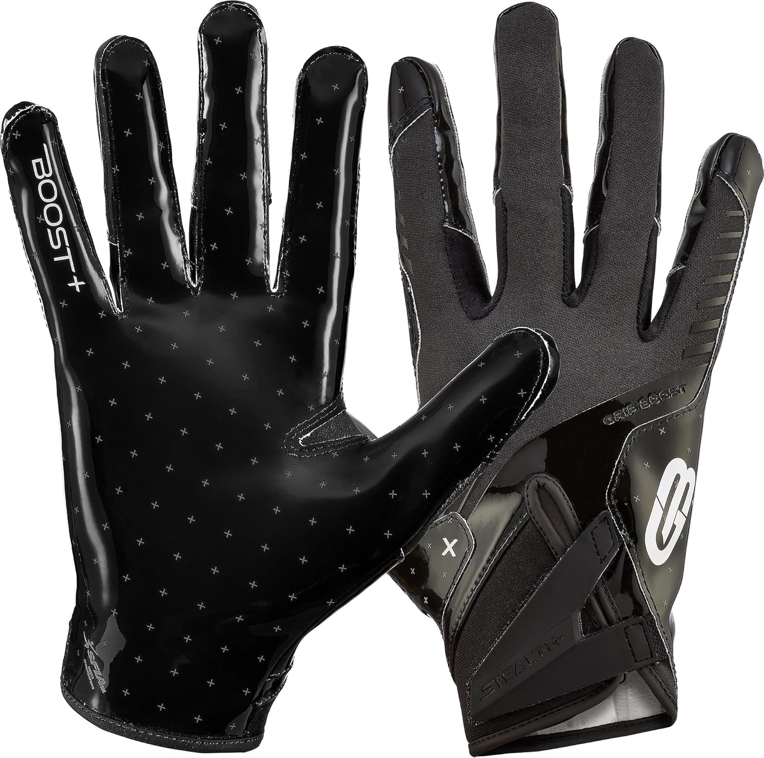 Grip Boost Football Gloves - Solid Stealth 6.0 Boost Plus Sticky Technology - Adult and Youth Football Gloves for Wide Receiver - Men's and Boys Sizes