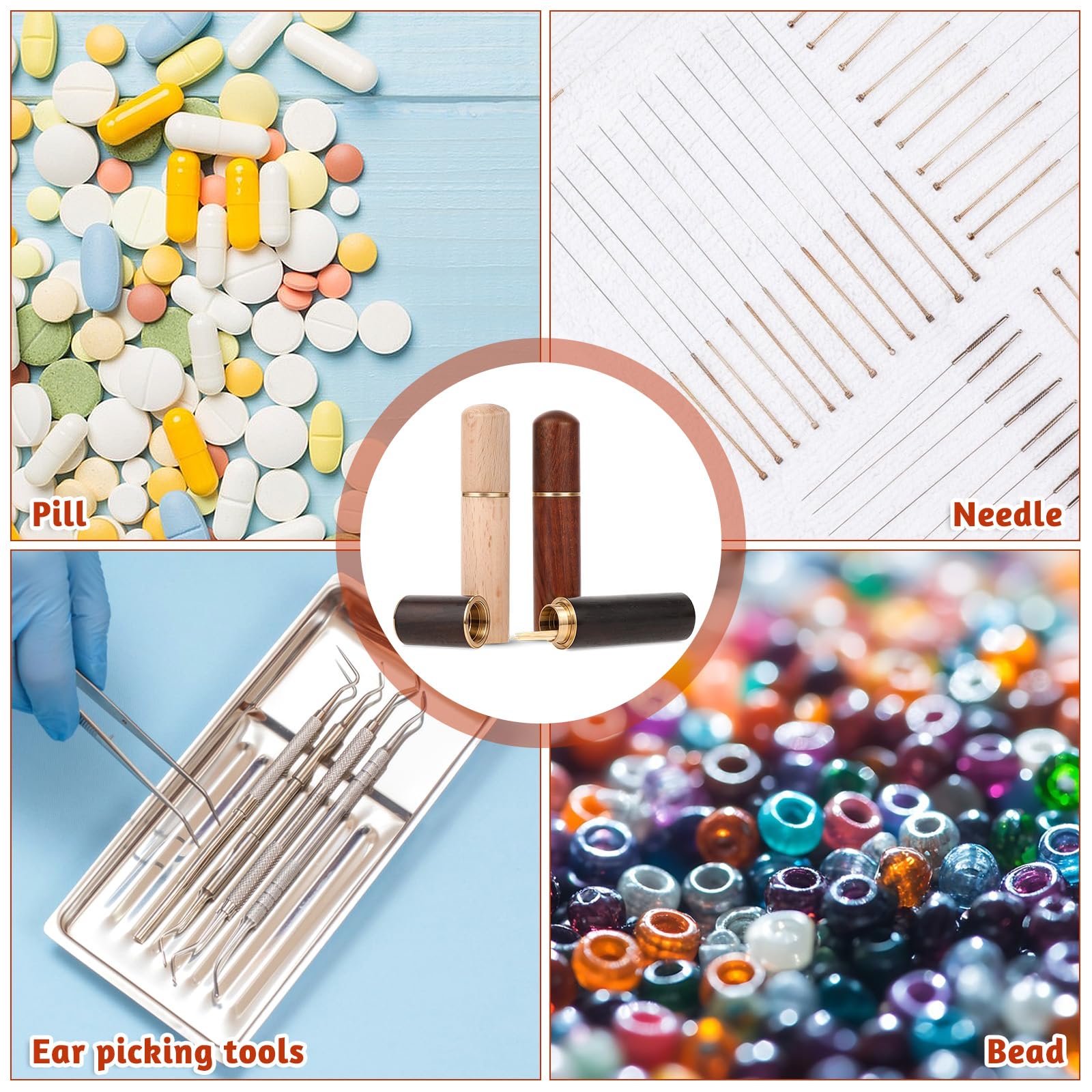 Giantree Paquete de 3 soportes portátiles para palillos de dientes, estuche de aguja de madera, impermeable, hecho a mano, caja de bolsillo para palillos de dientes para mujeres y hombres