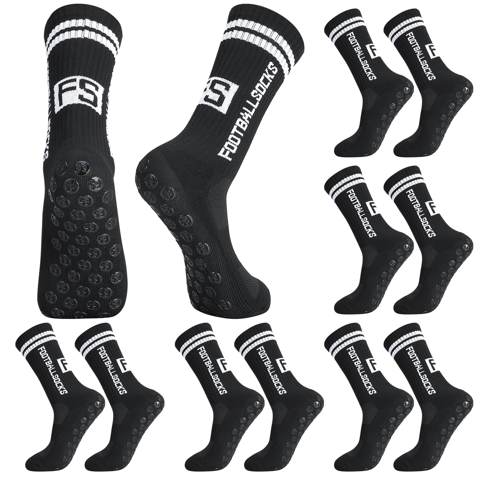 Apricitie 6 Paare Fussball Socken Kinder Fußballsocken Anti Rutsch Grip Jungen Fußball Socken Rutschfeste Sportsocken, 35-39, Schwarz