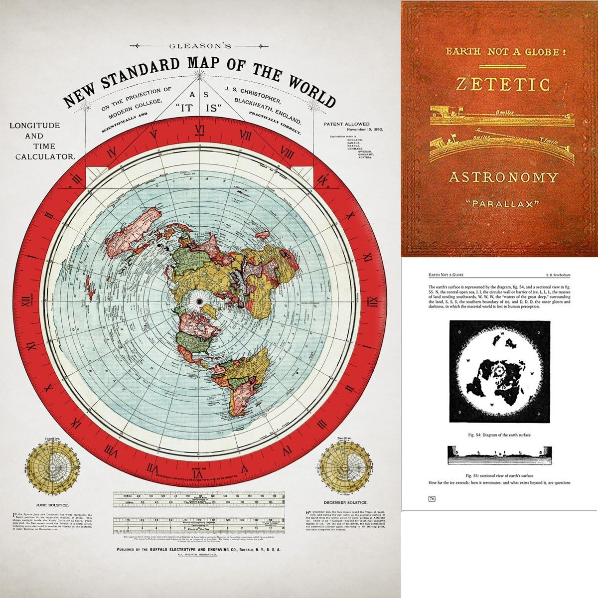 Flat Earth Map - 1894 Gleason Map New Standard Map Of The World - 24" x 36" Flat World Poster - Includes eBook - Zetetic Astronomy by Samuel Rowbotham