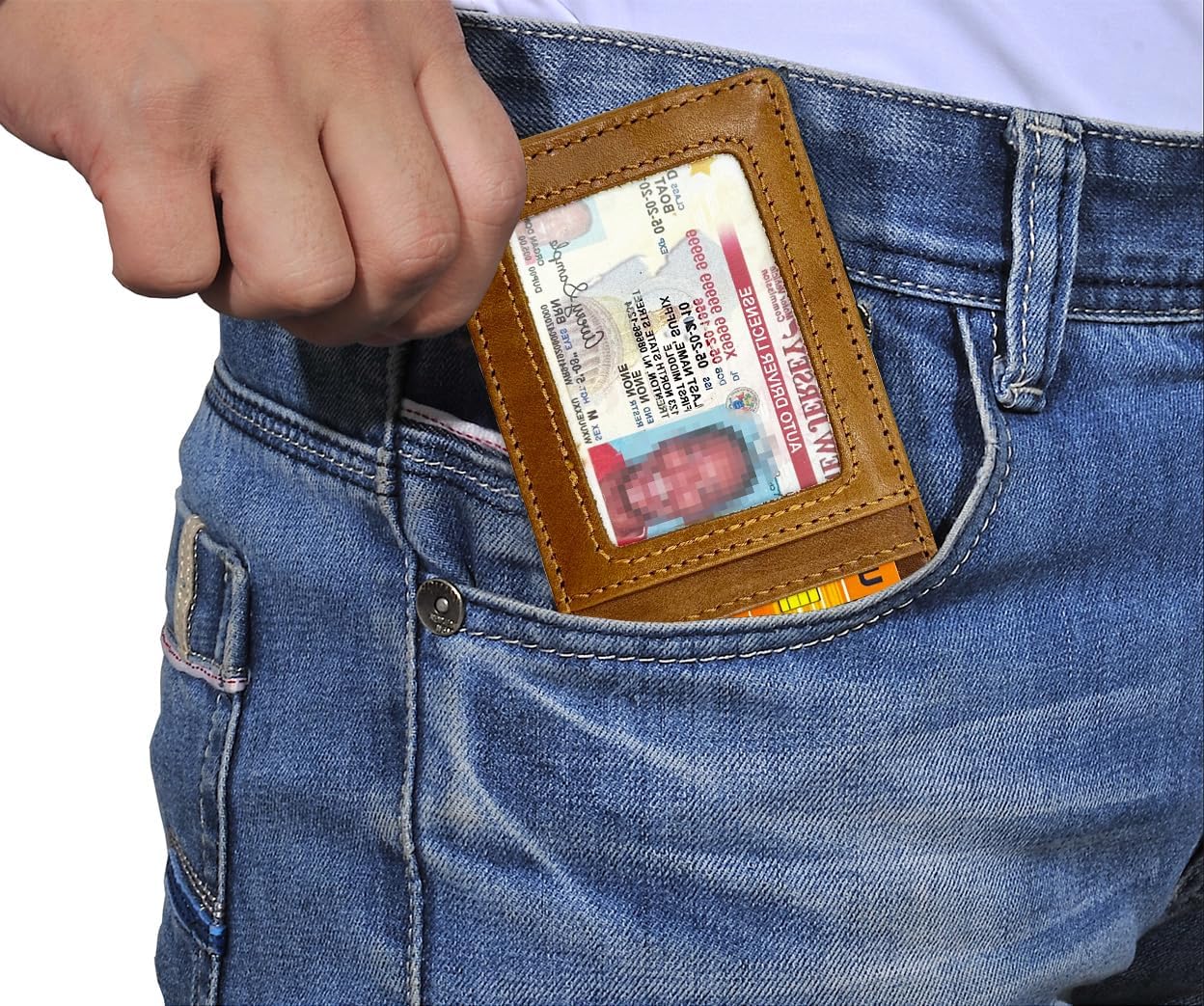 Front Pocket Wallets for Men with Magnet Money Clip RFID Blocking Leather Minimalist Slim Wallet Credit Card Holder (Small Brown) - Image 6