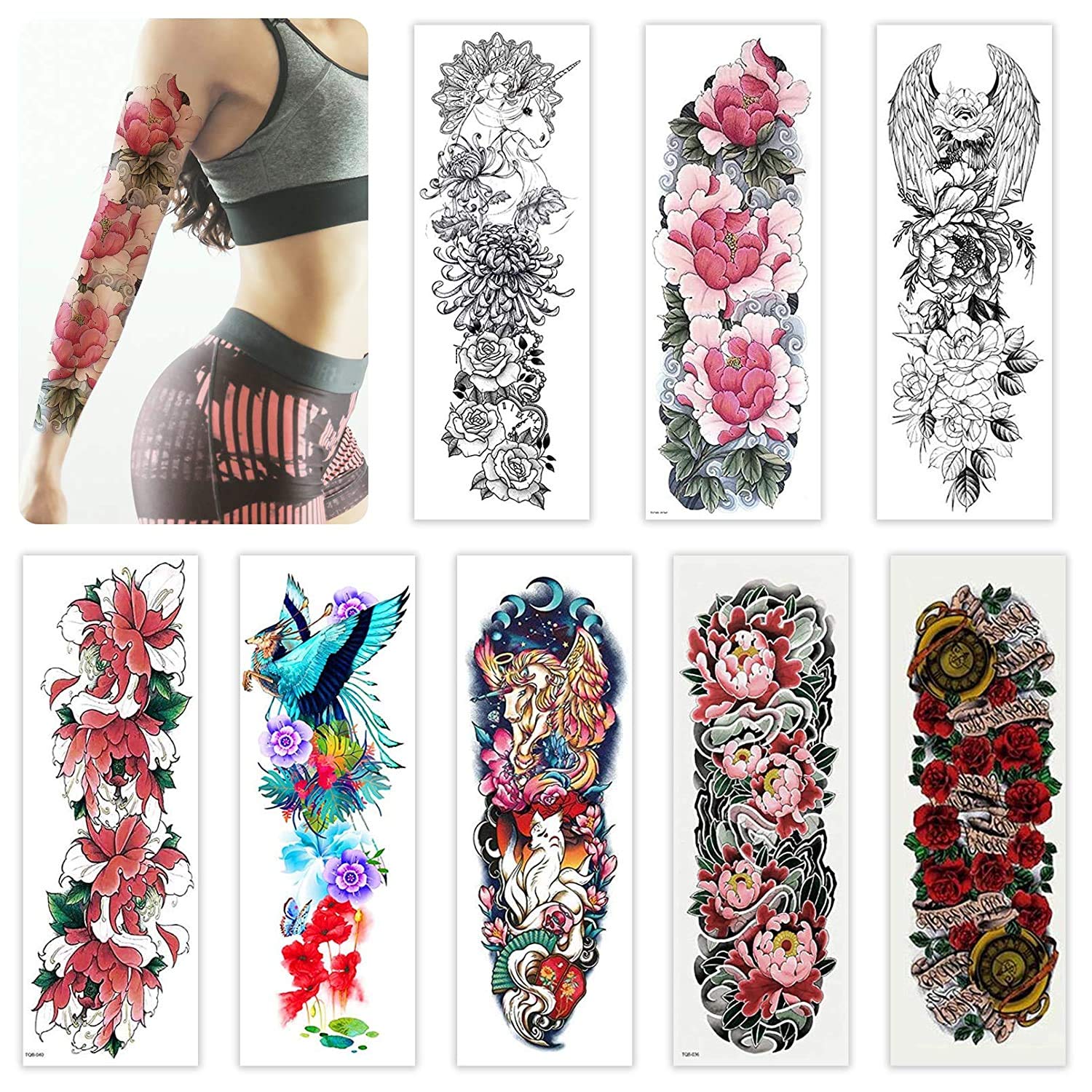 Sleeve Tattoo for Women Teen Girls ,8 Sheets Full Arm Leg Temporary