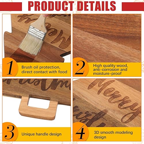 Miniatura 5 de 2 tablas de charcutería de Navidad para árbol de Navidad, cocina, tabla de cortar de madera con mango de madera de acacia de Papá Noel, bonita tabla