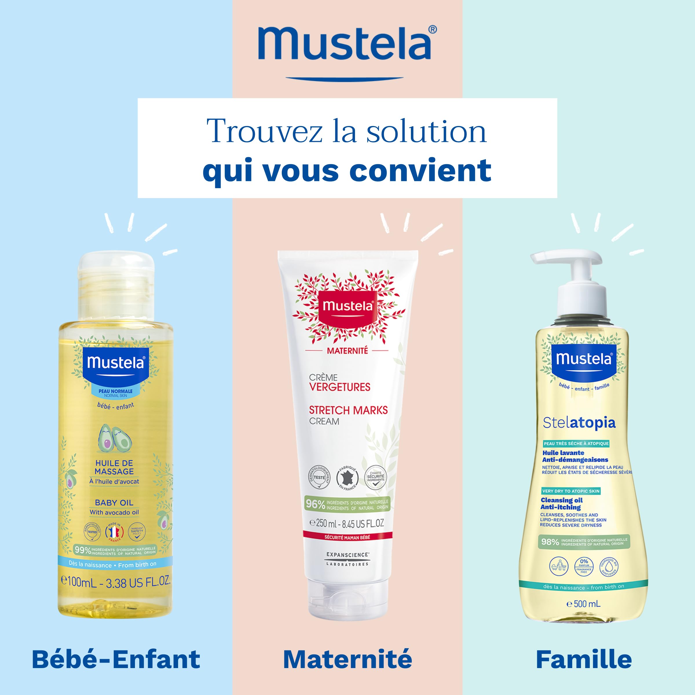 Mustela - Huile de Massage - Huile Bébé Nourrissante à l'Avocat - Produit Bébé Doux et Apaisant dès la naissance - 99% d'ingrédients d'Origine Naturelle - Hydratation Complète de la Peau