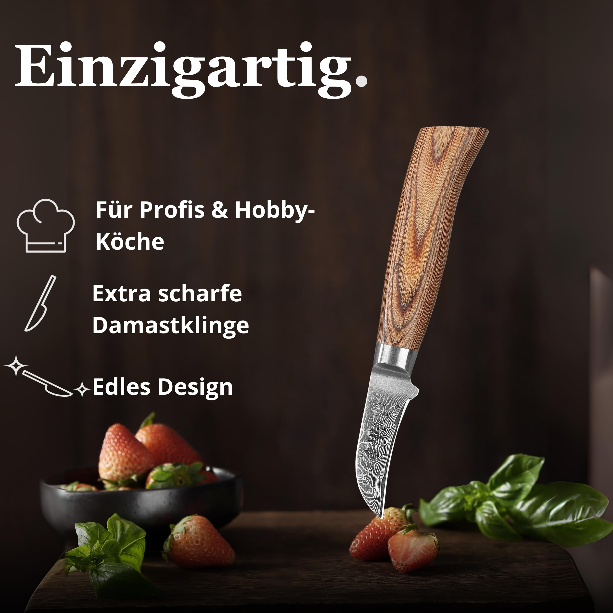 Wakoli EDIB Pro Schälmesser, 6 cm Klinge aus Damaststahl mit VG10 Kern