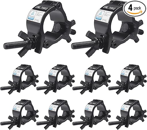 1-1/2" OD Black Stage Light Clamp, 10PCS GZhumin Premium 1.37-1.57 Inch Aluminium Small Size Truss Clamps with TUV Certified, Heavy Duty 165LB Lighting Clamps, Fit for 35-40 mm OD Tube/Pipe