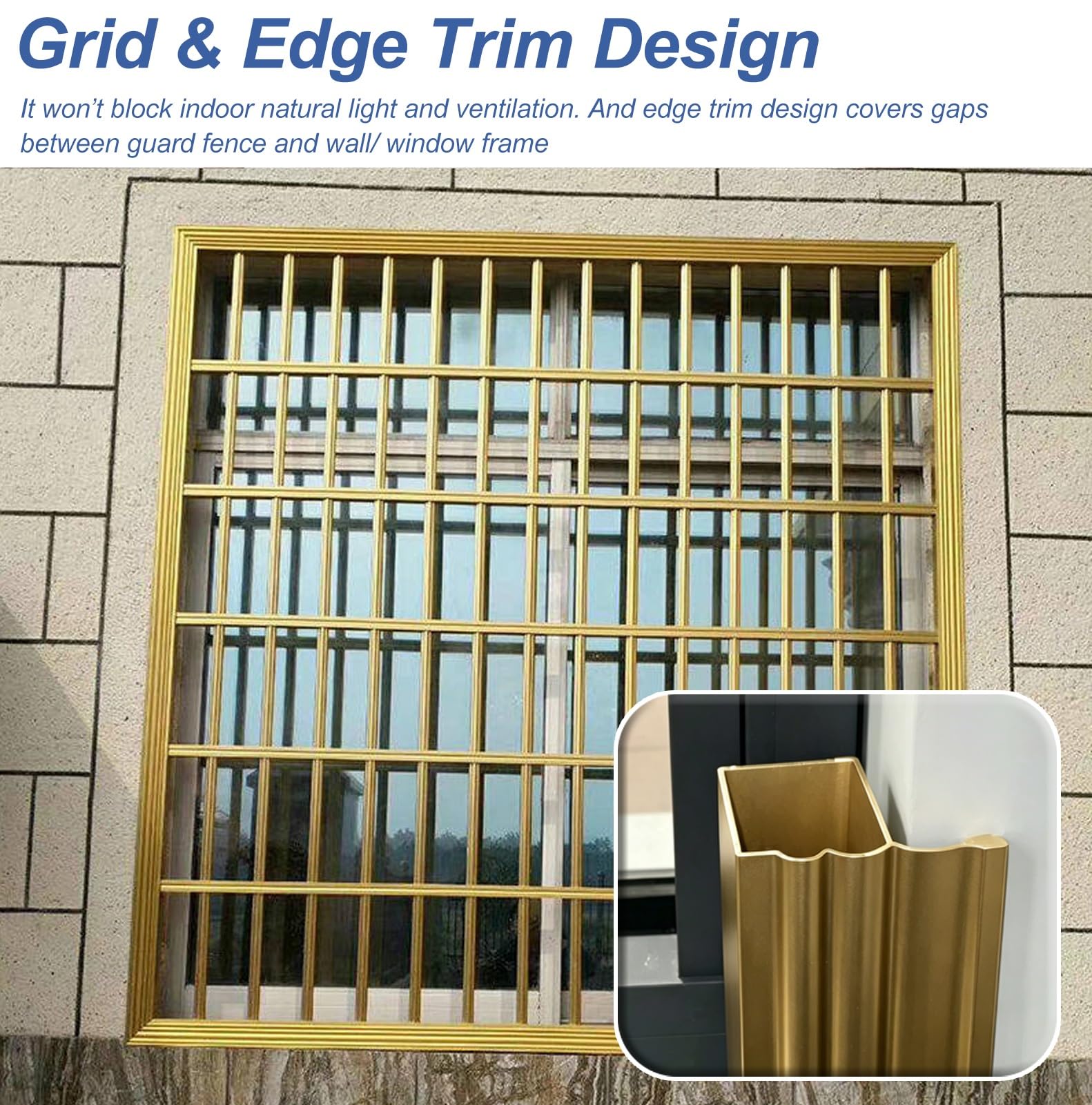 Inferriate per Finestre Inferriate di Sicurezza Dorate per Finestre con Design a Cornice Perimetrale, Protezione Antifurto Personalizzabile per Finestre, Barriera Sicurezza(W55xH85cm/22x33in)
