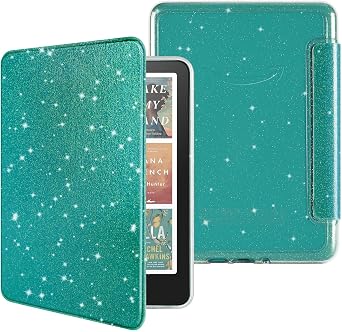 MOROCK Case for 7" Kindle Paperwhite 12th Gen. 2024, Fits Kindle Colorsoft Paperwhite Signature Edition, Slim Glitter PU Leather and PC Clear Acrylic Back Cover, Auto Sleep/Wake, Glitter Green