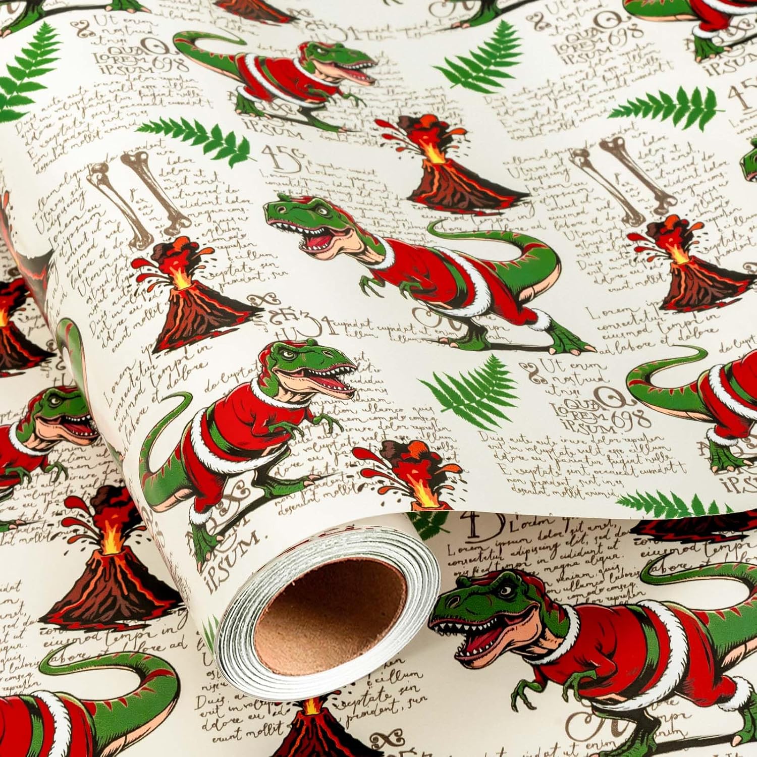 Burymento Dinosaur Christmas Wrapping Paper, Christmas Gift Wrap for Kids