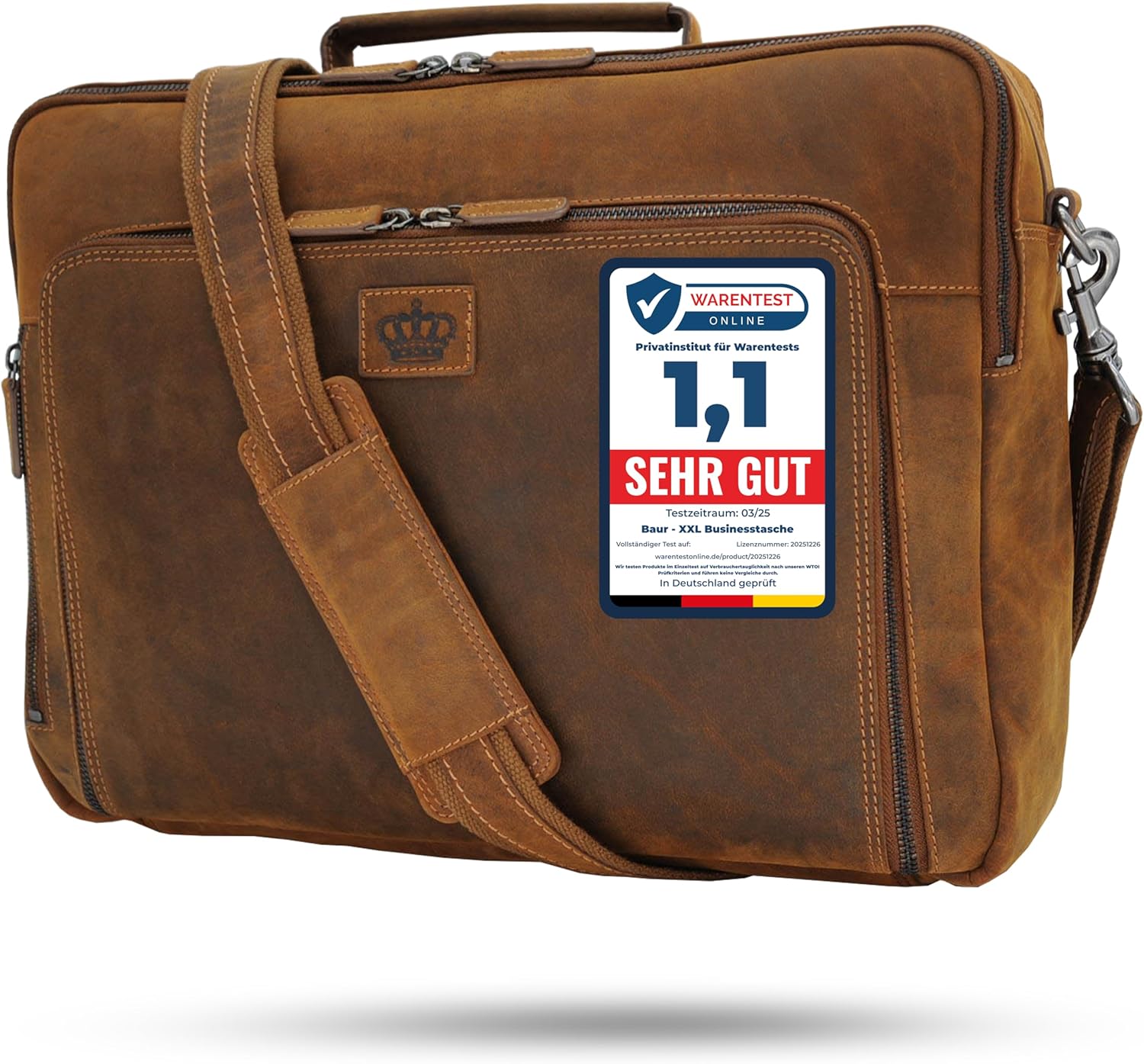 Baur Tas van echt leer, laptoptas tot 15,3 inch, handgemaakte