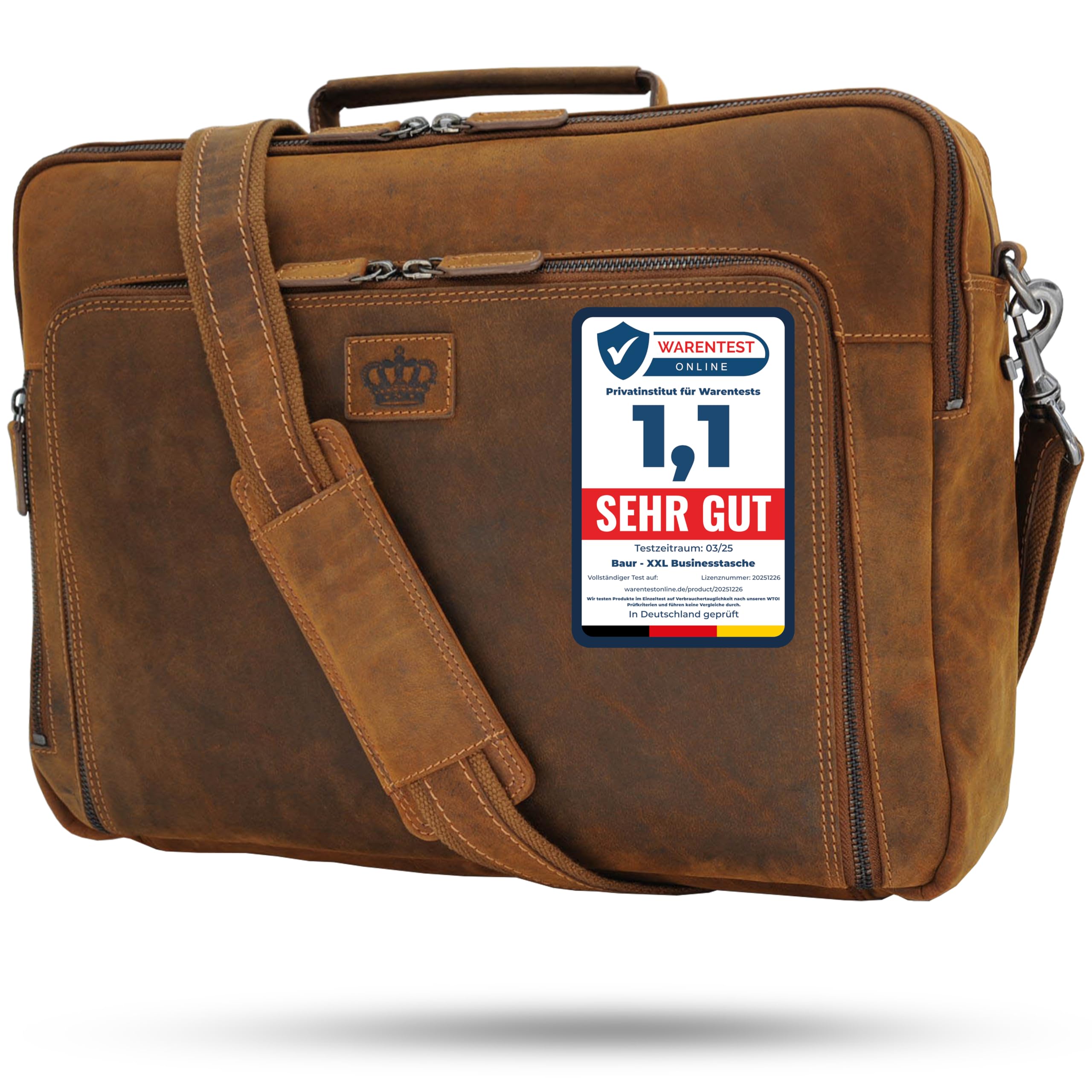 Baur XXL Tasche Echtleder – EXTRA GROSS | Laptoptasche für 13, 14, 15 & 16 Zoll | Sehr geräumige Business- & Aktentasche mit viel Stauraum | Notebook-Maße max. 38cm x 28cm
