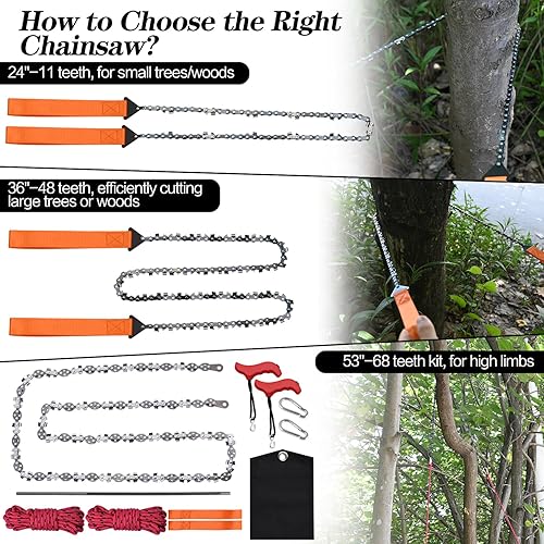 Miniatura 2 de Motosierra de bolsillo, sierra de cuerda de bolsillo de 24 pulgadas, sierra de mano de cadena plegable con bolsa de transporte, para supervivencia