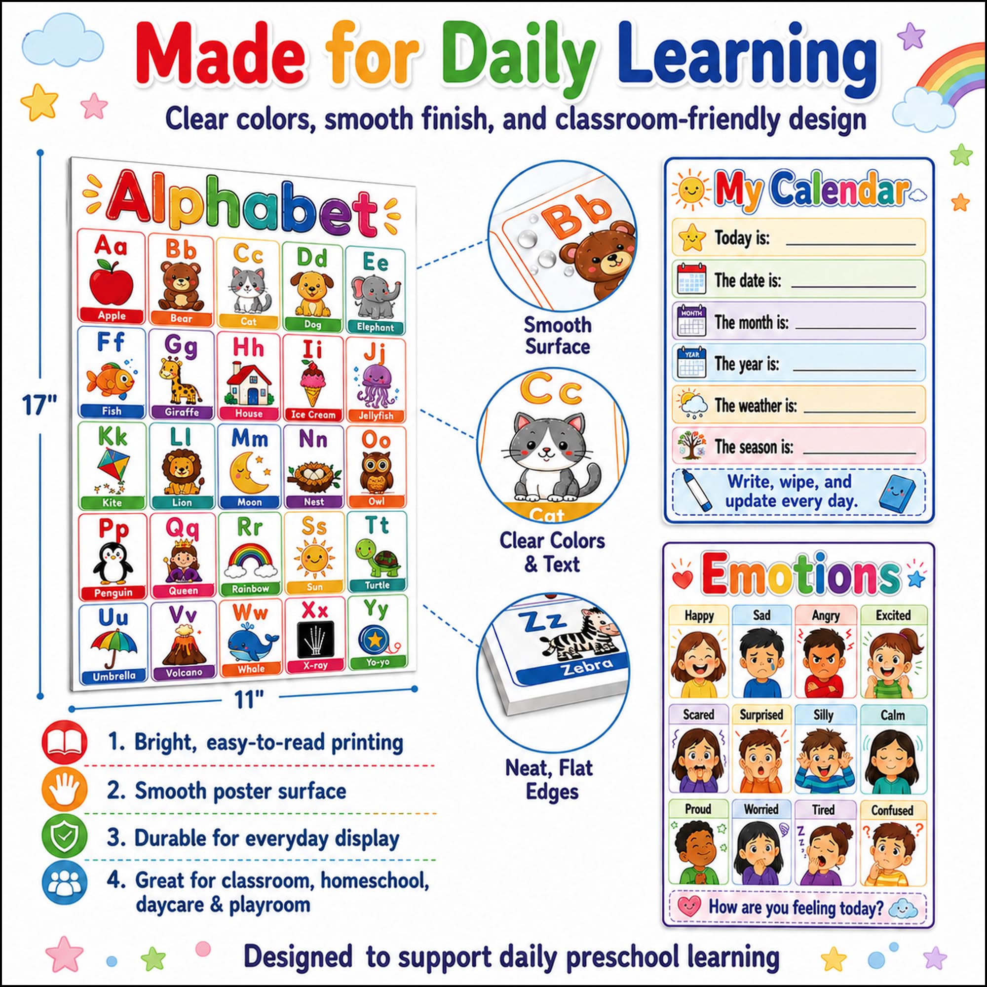 Surligneus Lernposter für Kleinkinder, 18 Poster für Klassenzimmer, Must Haves
