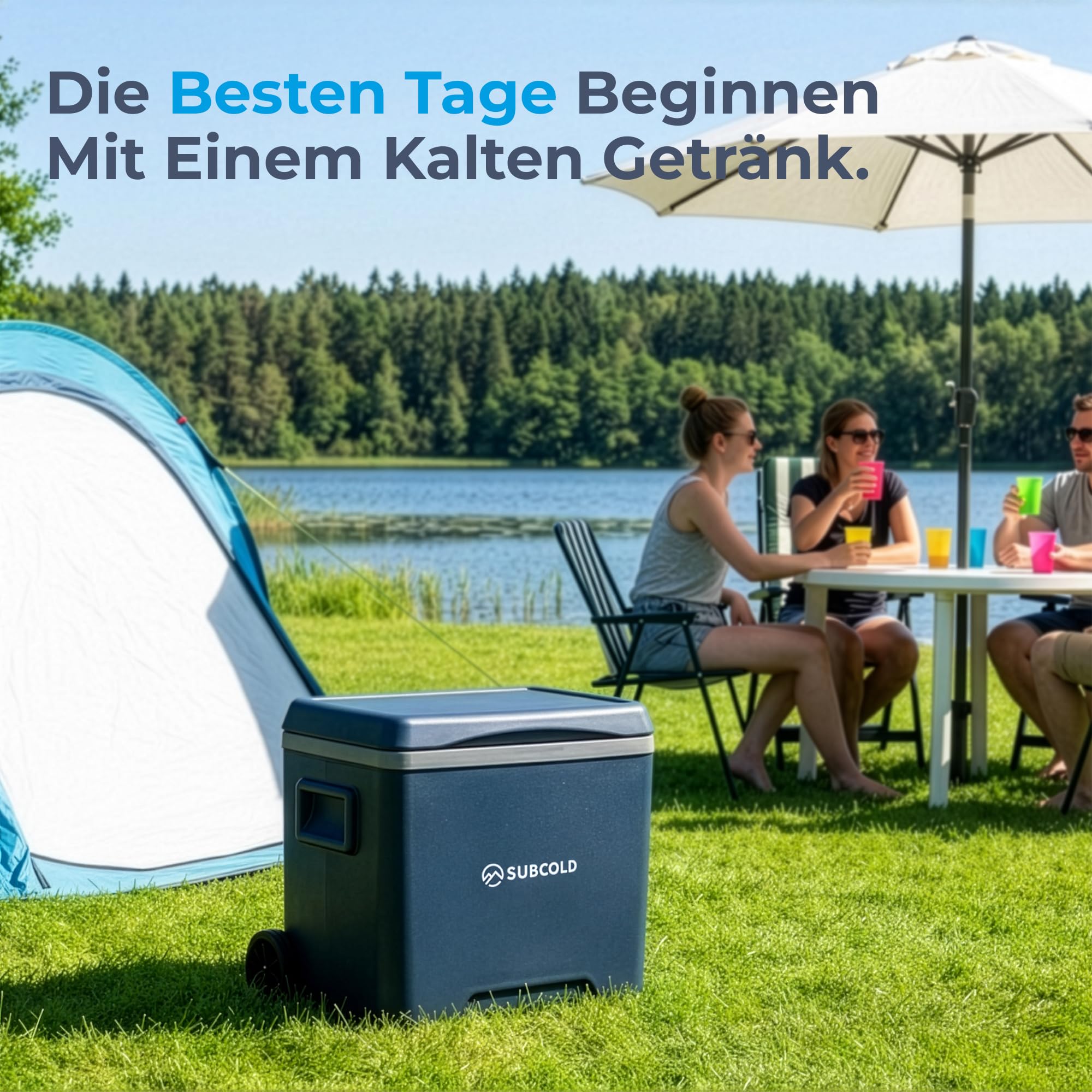 Subcold Chilly Kühlbox mit Rollen & 2 Kühlakkus, Isolierte Rollkühlbox mit Trolleygriff, Camping Kühlbox für Auto, Reisen, Picknick, Strand & Outdoor