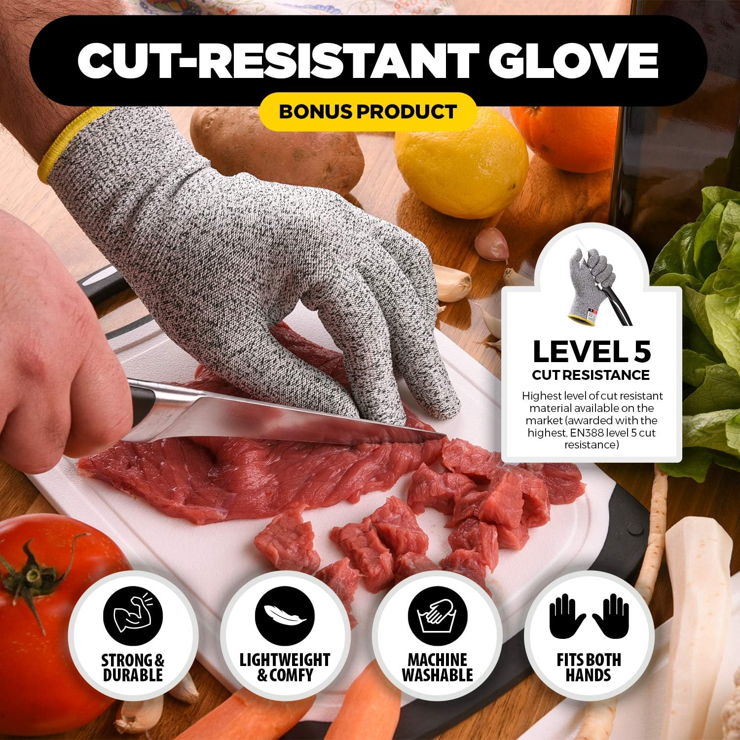 Super Sale 🛒 Prime Kitchen Set of 2 Plastic Cutting Board | with 1 Cut Resistant Glove. Chopping Board BPA free, Deep Juice Grooves, Non-porous, Easy Grip Handle, Non-Slip, Dishwasher Safe.(Green)