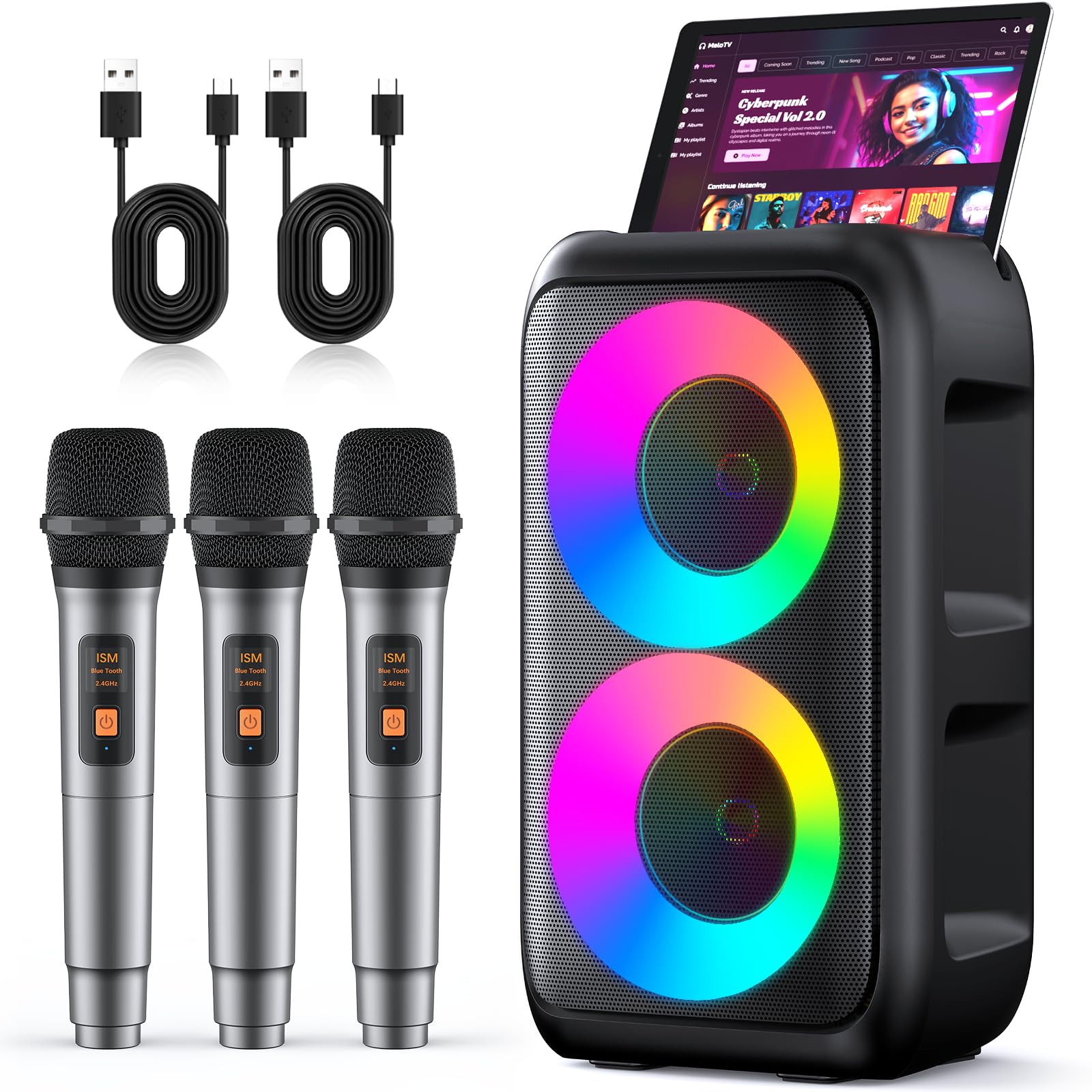 Karaoke Machine for Adults Kids, Portable Bluetooth Speaker with 3 Wireless Microphones, TWS Mode &amp; LED Light, 10H Battery PA System, Home Party Outdoor Camping Birthday Gifts (3 Mics)