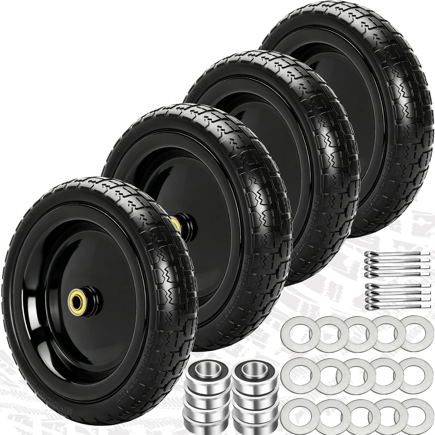 13" Flat Free Wheels Replacement for GOR Garden Cart Tires, 4.00-6 Solid Tires with 5/8"Bearings, 13" No Flat Wheels for GOR Garden Carts/Hand Trucks/Garden Carts