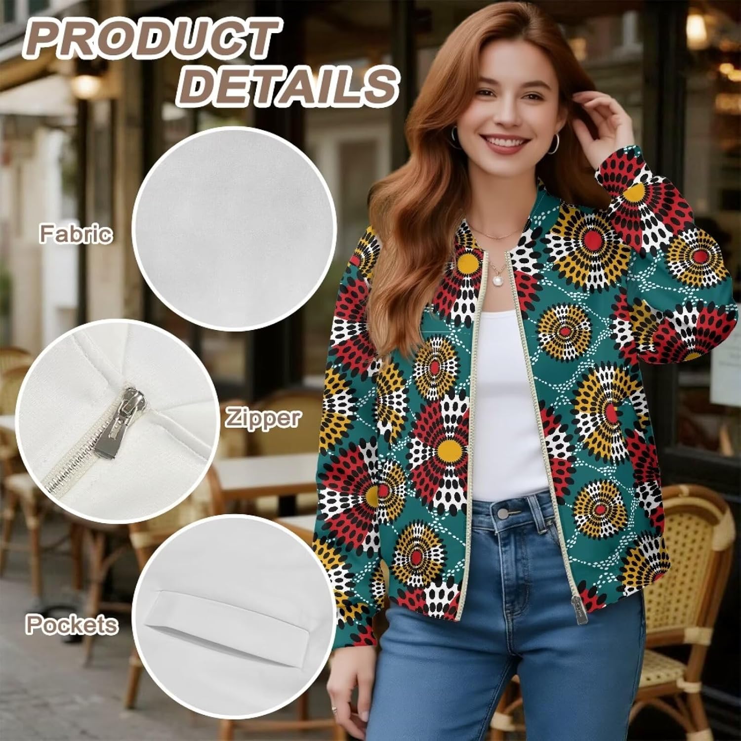 Women's Bomber Jacket, Long Sleeve Zipper Coat Casual Jackets with Pockets for Outdoor Athletic Daily Wear S-4XL