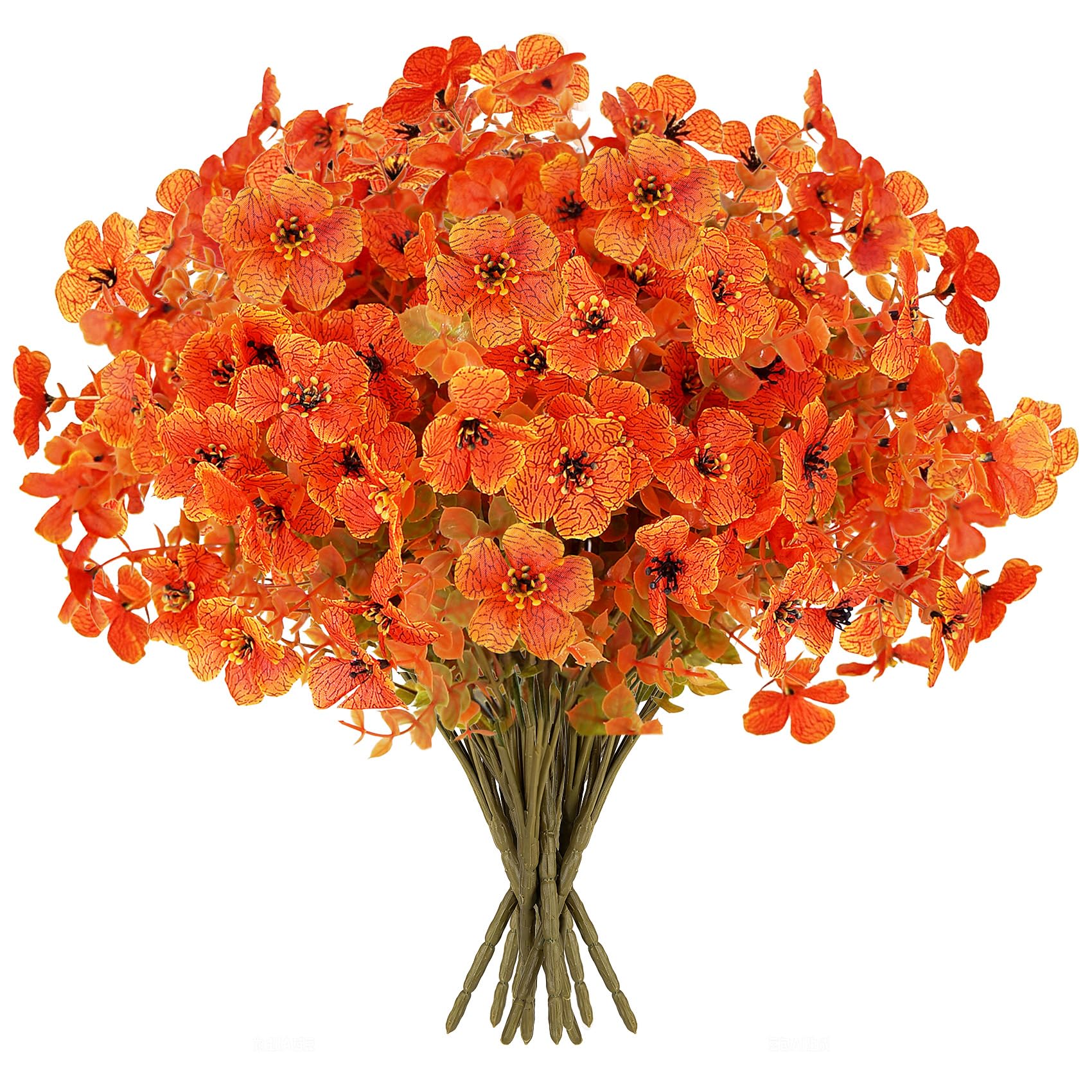 ADORAMOUR Artificial Autumn Violet, 8Pcs Fake Flowers with Eucalyptus Leave