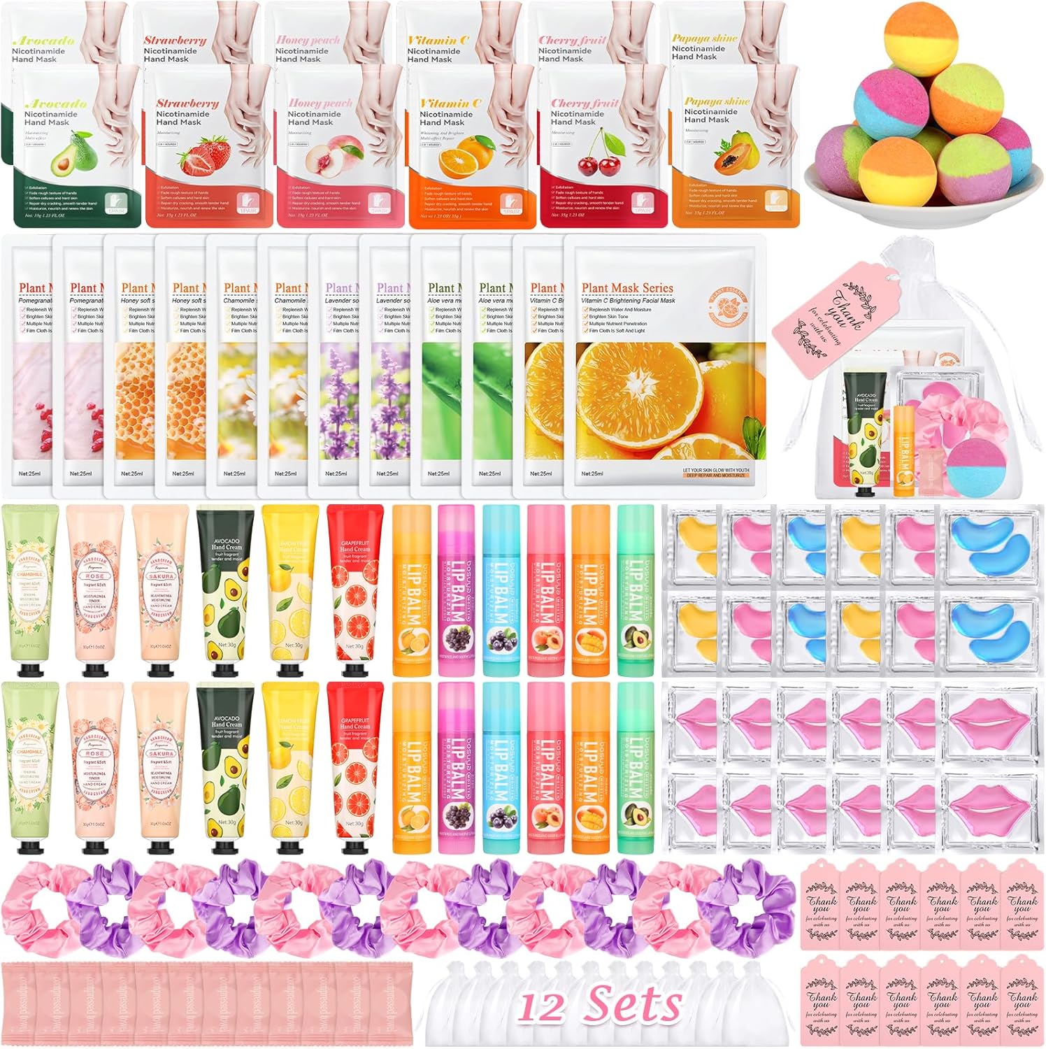 132 PCS Spa Party Supplies for Women, Adult Spa Birthday Party Favors for Girls Night & Bridal Shower with Individually Wrapped Face Masks, Hand Masks, Bath Bombs, Self Care Sleepover Kit