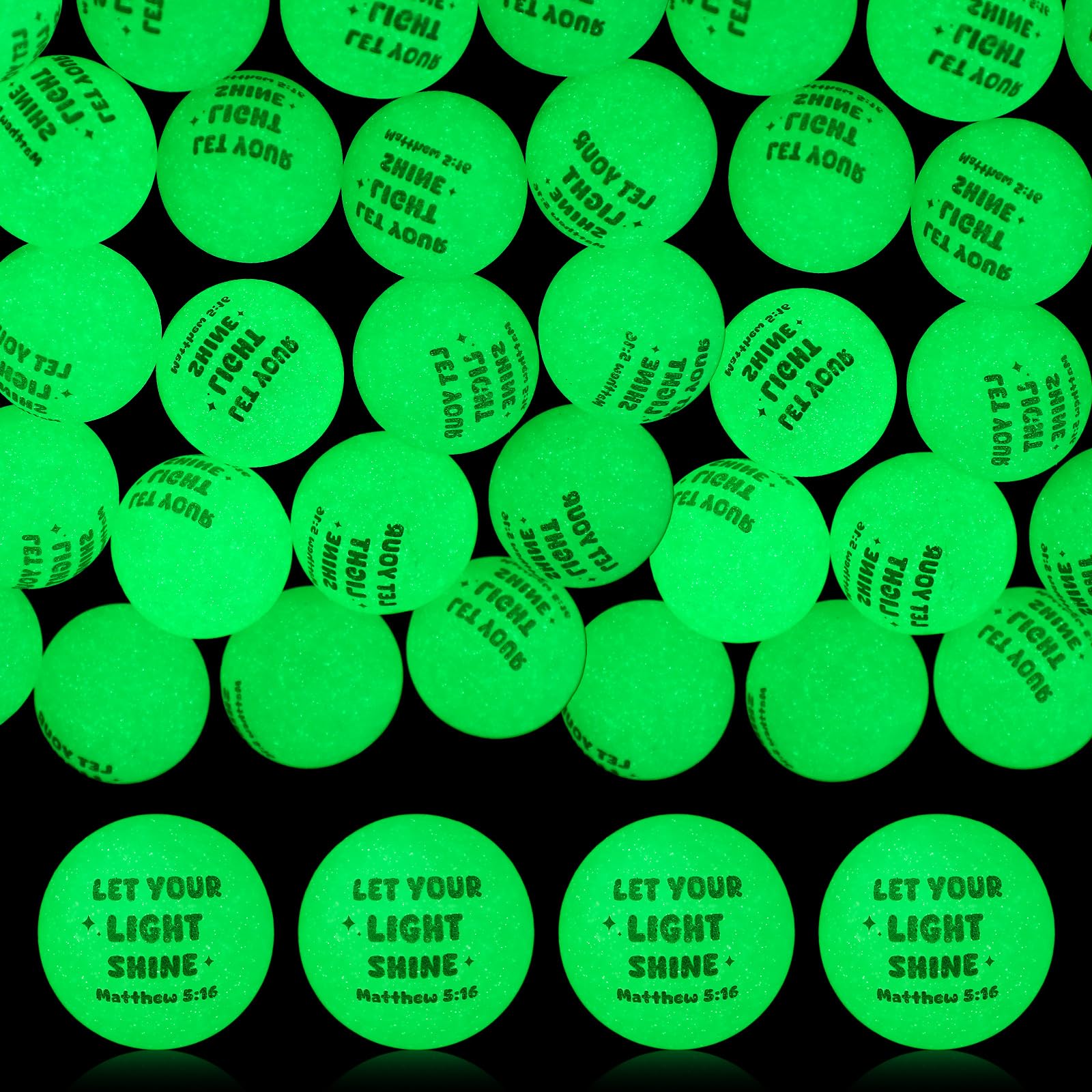 Seenelling 24 Pcs Christian Glow in The Dark Bouncy Balls Easter Jesus Bible Verse Rubber High Bouncing Balls Christian Party Favor Religious Classroom Gifts(Green)