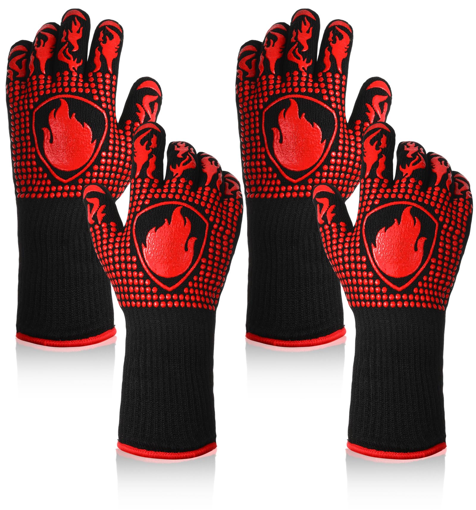 2 pares de guantes de barbacoa 1472 resistentes al calor, guantes de parrilla ignífugos, guantes de horno de silicona antideslizantes para asar, cocinar, hornear, freír