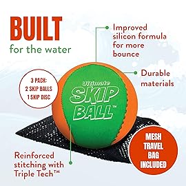 Activ Life 2 Pack Water Skipping Ball with Skip Disc, Pool Balls for Swimming Pools, Toys for Kids and Adults, Easter Basket Stuffer Gift (Green Orange)