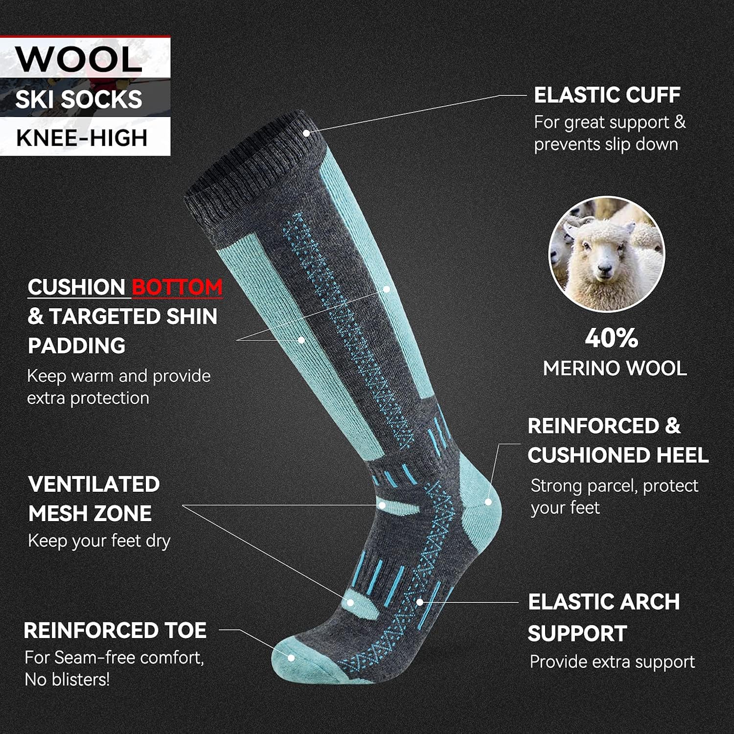 Busy Socks Merino Wool Ski Socks for Men Women, Winter Warm Socks for Skiing, Snowboarding, Outdoor Sports Cold Weather - Image 3