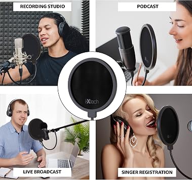 IXTECH Pop Filter for Mic Pop Filter for Blue Yeti Microphone Pop Filter Mic Pop Filter Dual Layered Sound Shield Guard Windscreen with a Flexible 360 Degree Gooseneck Clip Stabilizing.