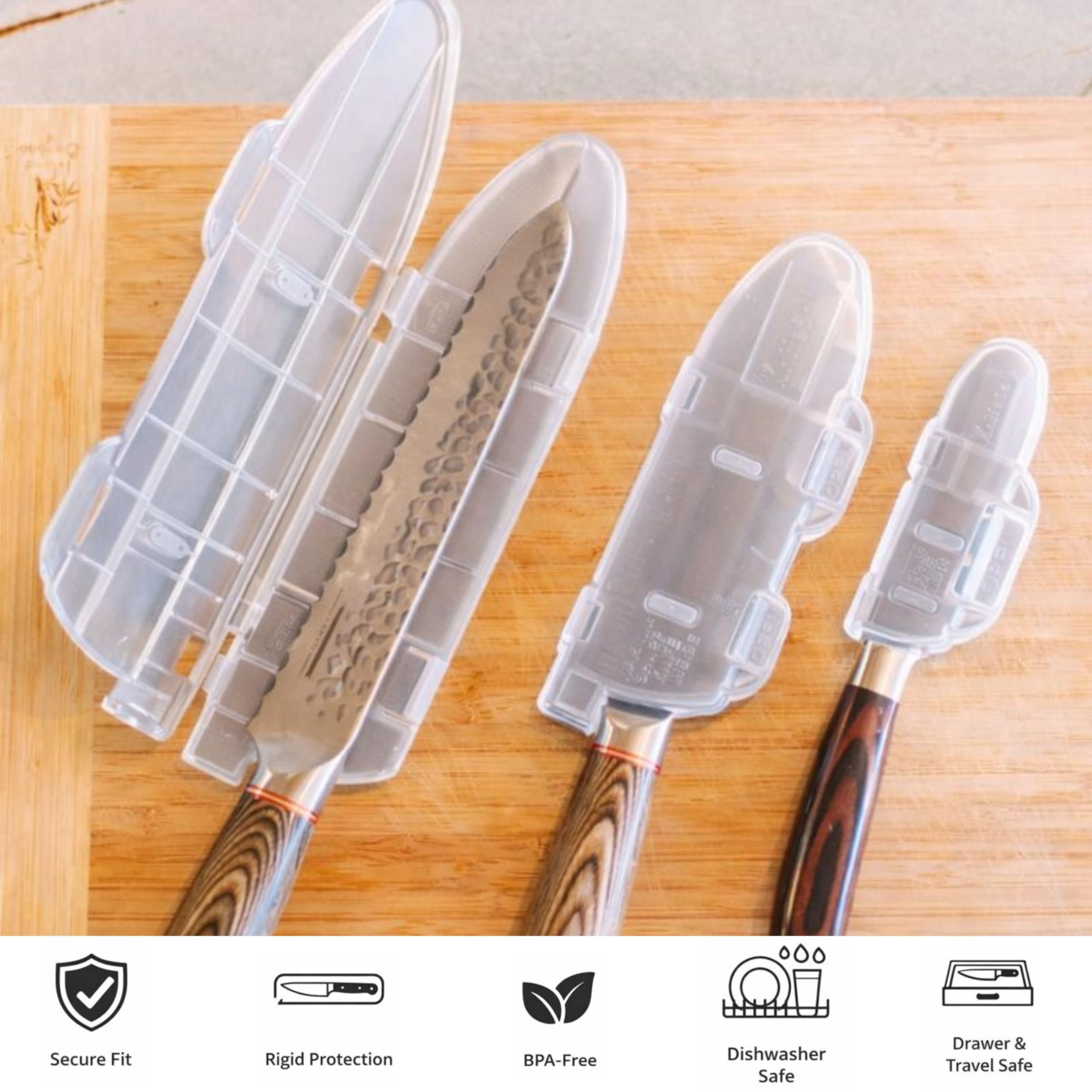 Protector de cuchilla: protección de cuchilla, ajuste seguro para almacenamiento y transporte, cocinas de chef y uso al aire libre, duradero, sin BPA, juego de 4 unidades (4, 6, 8, 10 pulgadas),