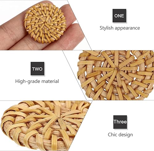 Miniatura 9 de EXCEART 6 dijes tejidos de ratán, dijes de bastón, conectores de ratán, anillos de unión, colgantes redondos de círculo bohemio para hacer aretes