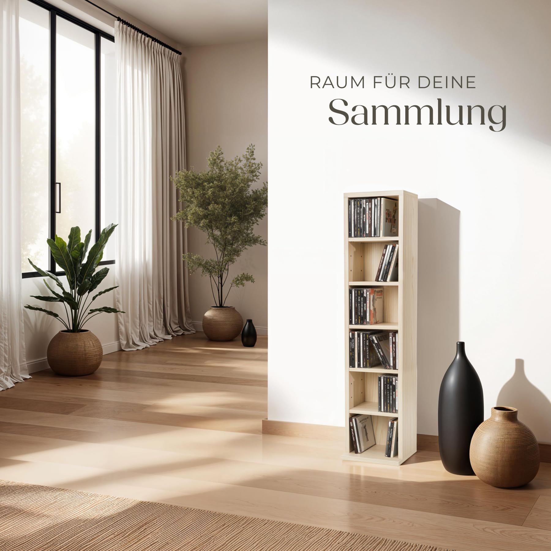 tectake® CD Regal für bis zu 102 CDs - Aufbewahrung für CD Hüllen, DVD Ständer, Holzregal Wand, Wohnzimmerschrank, Büroschrank, Offenes Stauraumregal - Buche